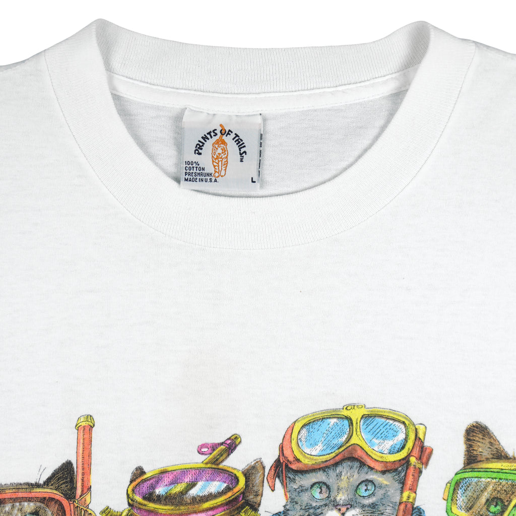 Vintage (Prints of Tails) - Cats Beach Snorkeling T-Shirt 1990s Large Vintage Retro 