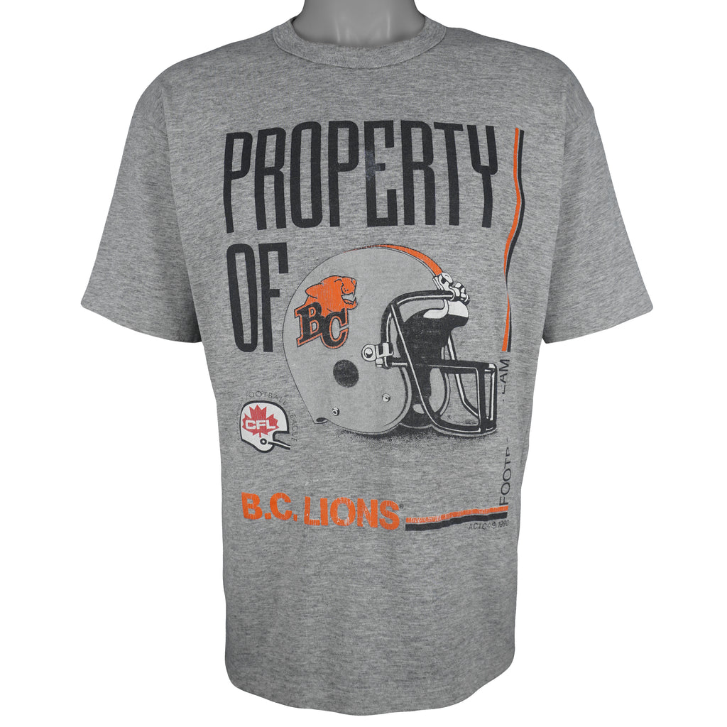 CFL (Softwear) - Property Of B.C. Lions Single Stitch T-Shirt 1990 Large Vintage Retro