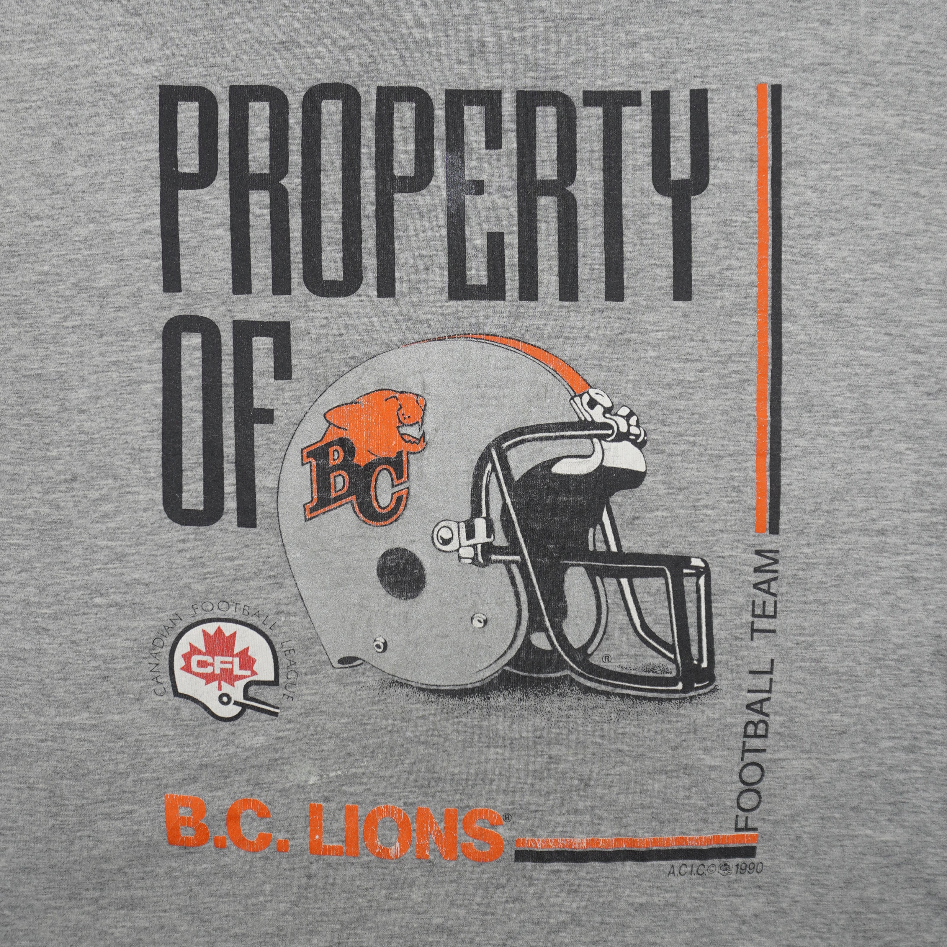CFL (Softwear) - Property Of B.C. Lions Single Stitch T-Shirt 1990 Large Vintage Retro