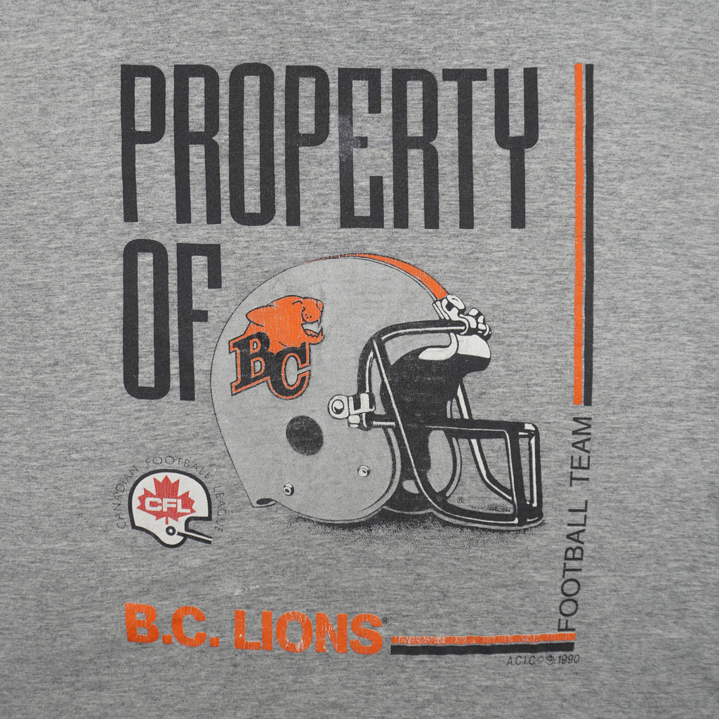 CFL (Softwear) - Property Of B.C. Lions Single Stitch T-Shirt 1990 Large Vintage Retro