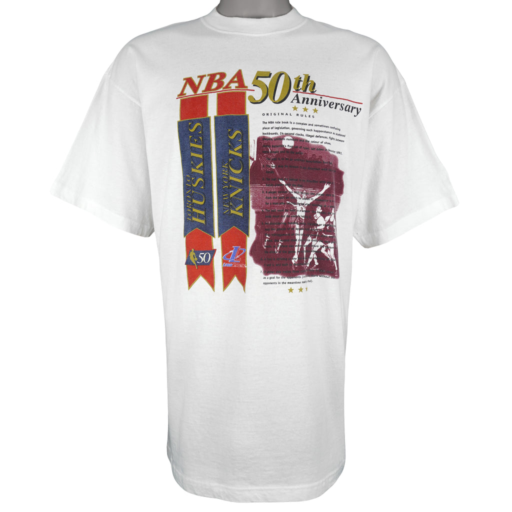 NBA (Logo Athletic) - Huskies vs Knicks NBA 50th Anniversary T-Shirt 1990s X-Large Vintage Retro Basketball