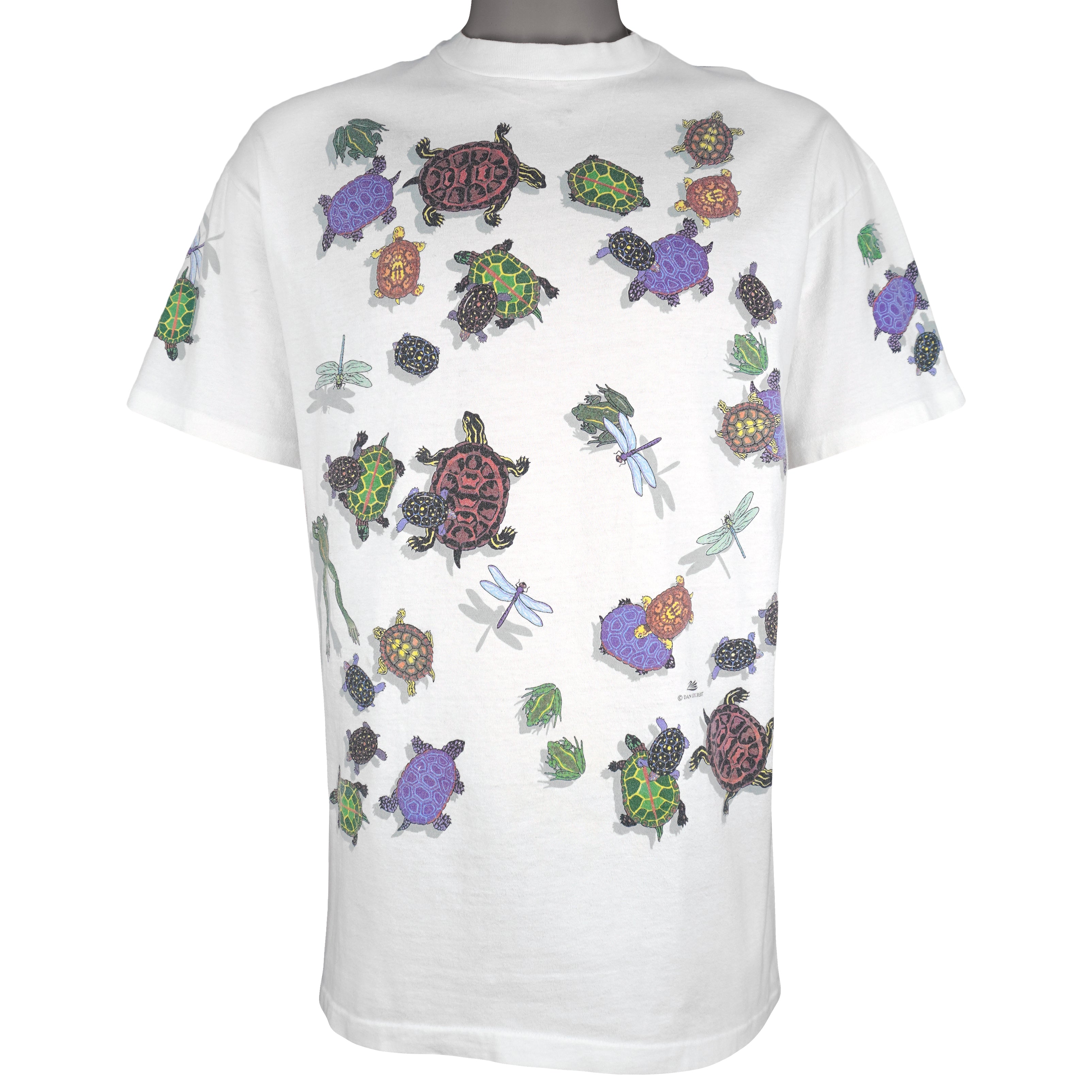 Vintage (Hanes) - Turtle & Dragonfly Animals Print T-Shirt 1990s Large Vintage Retro