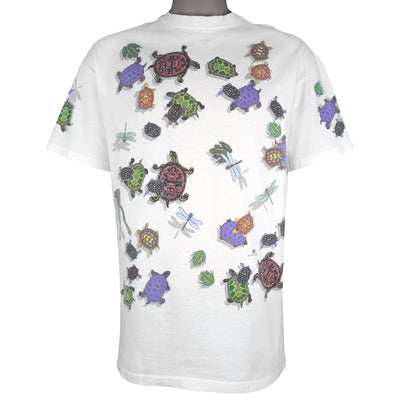 Vintage (Hanes) - Turtle & Dragonfly Animals Print T-Shirt 1990s Large