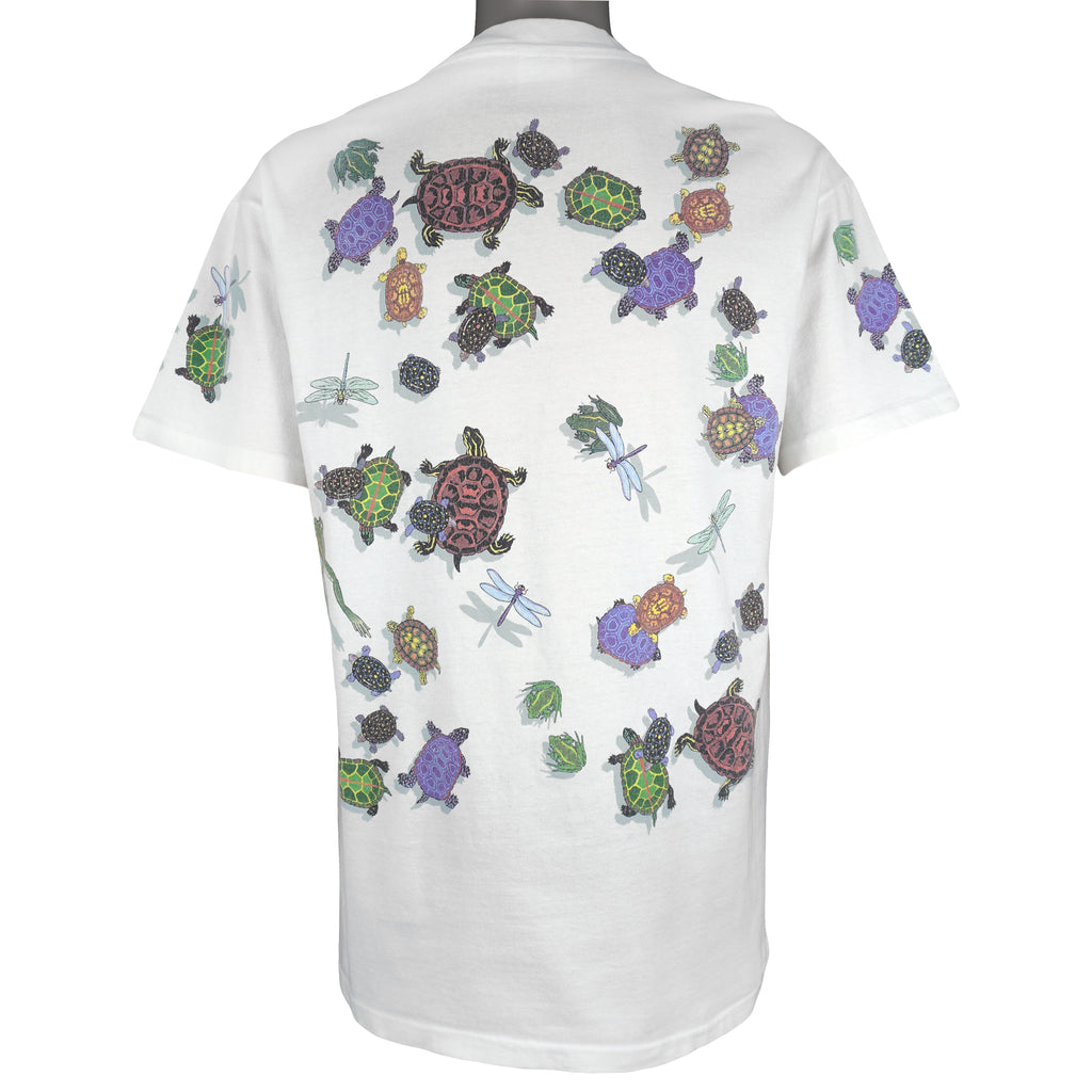 Vintage (Hanes) - Turtle & Dragonfly Animals Print T-Shirt 1990s Large Vintage Retro