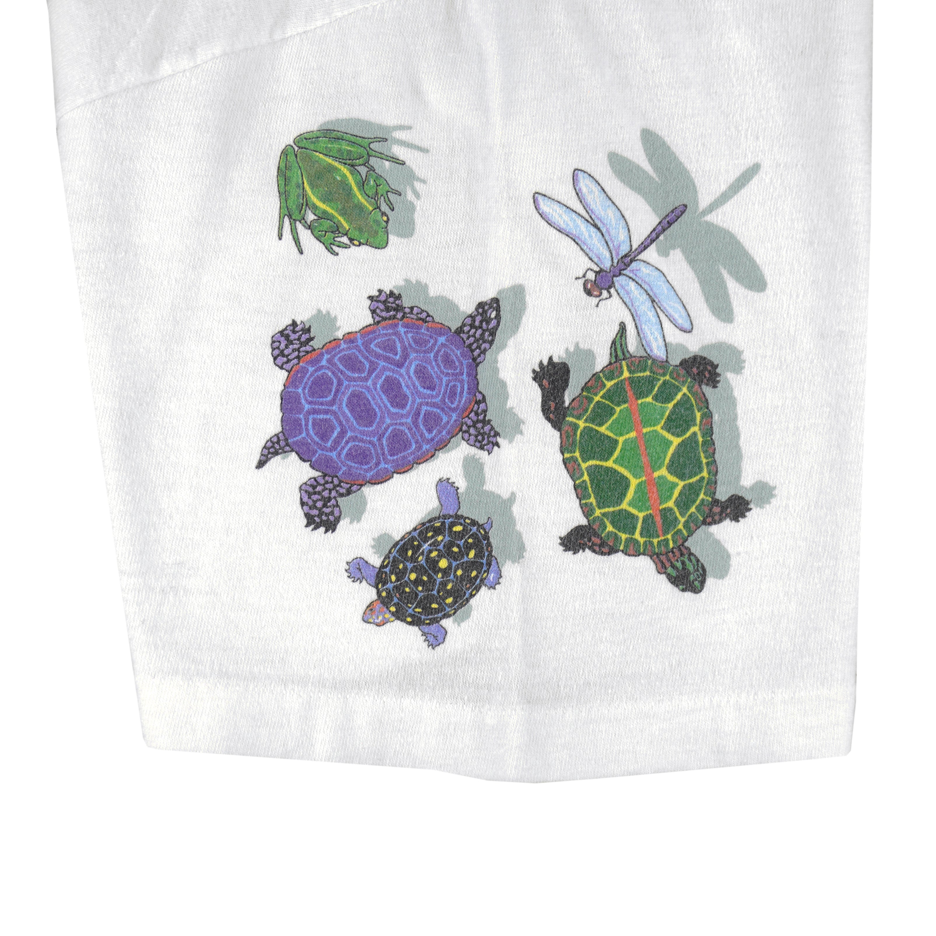 Vintage (Hanes) - Turtle & Dragonfly Animals Print T-Shirt 1990s Large Vintage Retro
