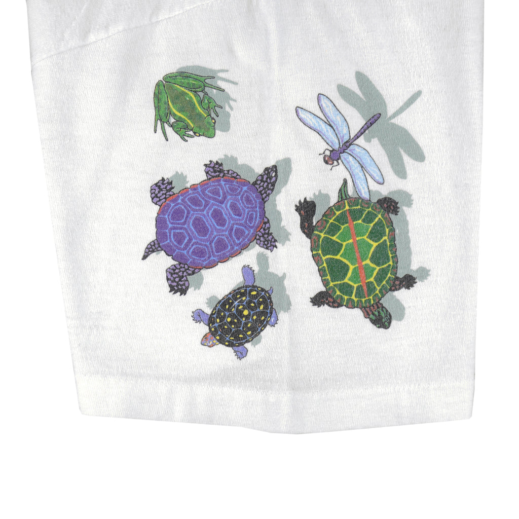 Vintage (Hanes) - Turtle & Dragonfly Animals Print T-Shirt 1990s Large Vintage Retro