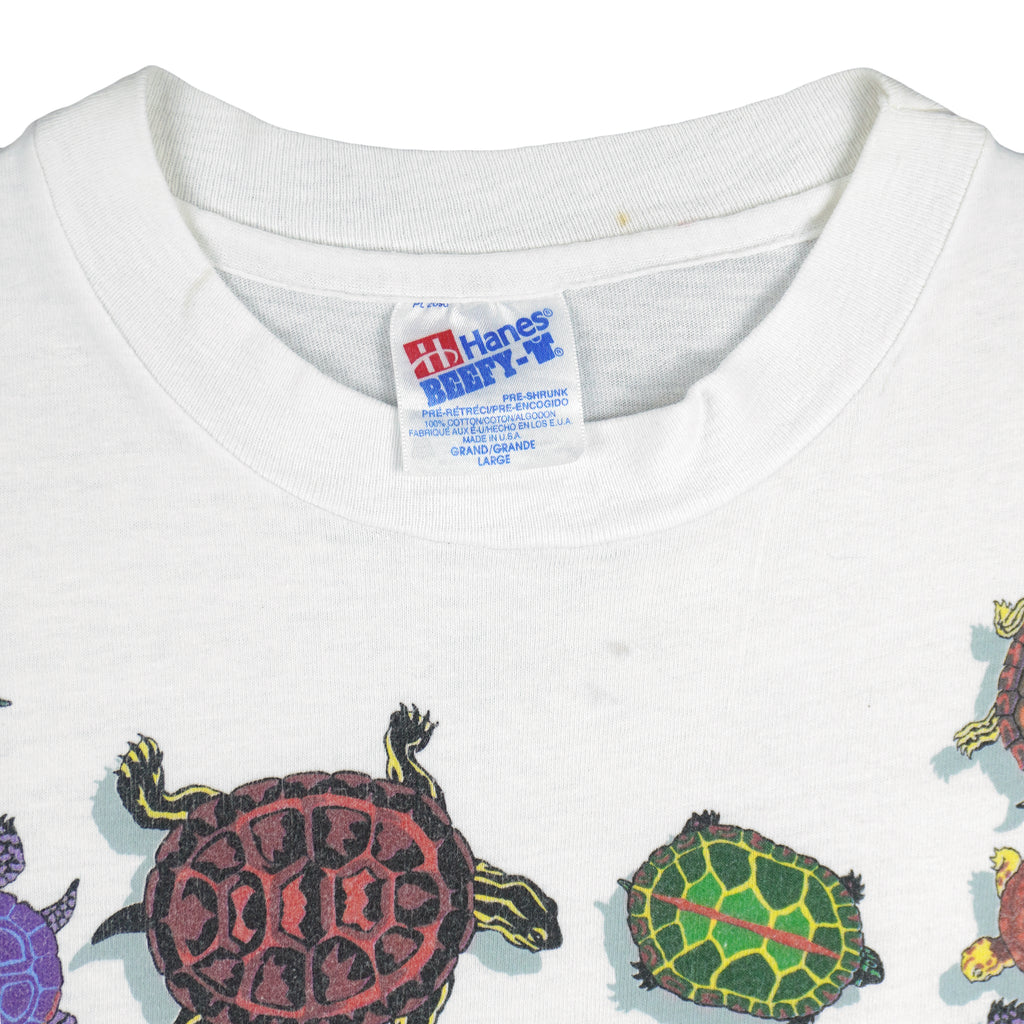 Vintage (Hanes) - Turtle & Dragonfly Animals Print T-Shirt 1990s Large Vintage Retro