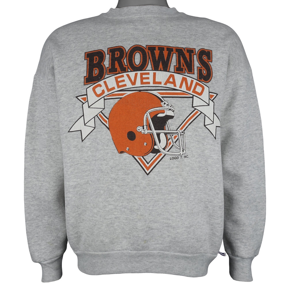 NFL (Logo 7) - Grey Cleveland Browns Crew Neck Sweatshirt 1990s Large Vintage Retro Football