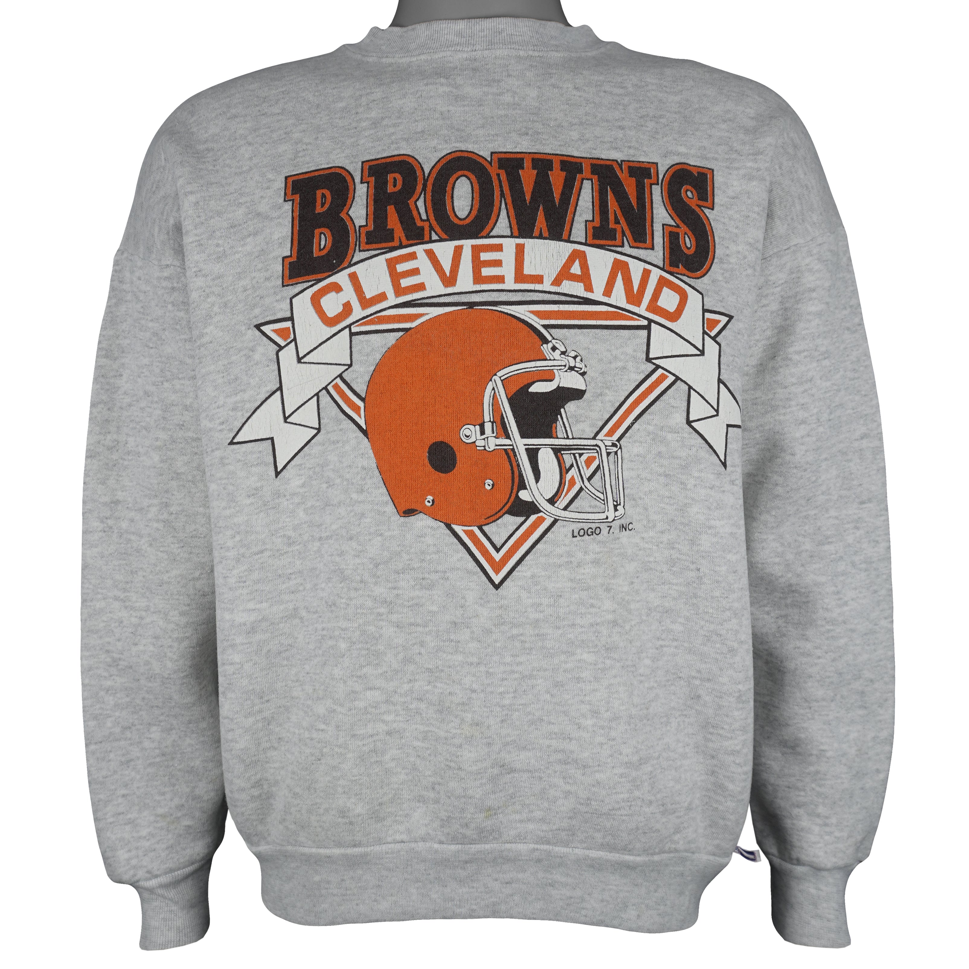 NFL (Logo 7) - Grey Cleveland Browns Crew Neck Sweatshirt 1990s Large Vintage Retro Football