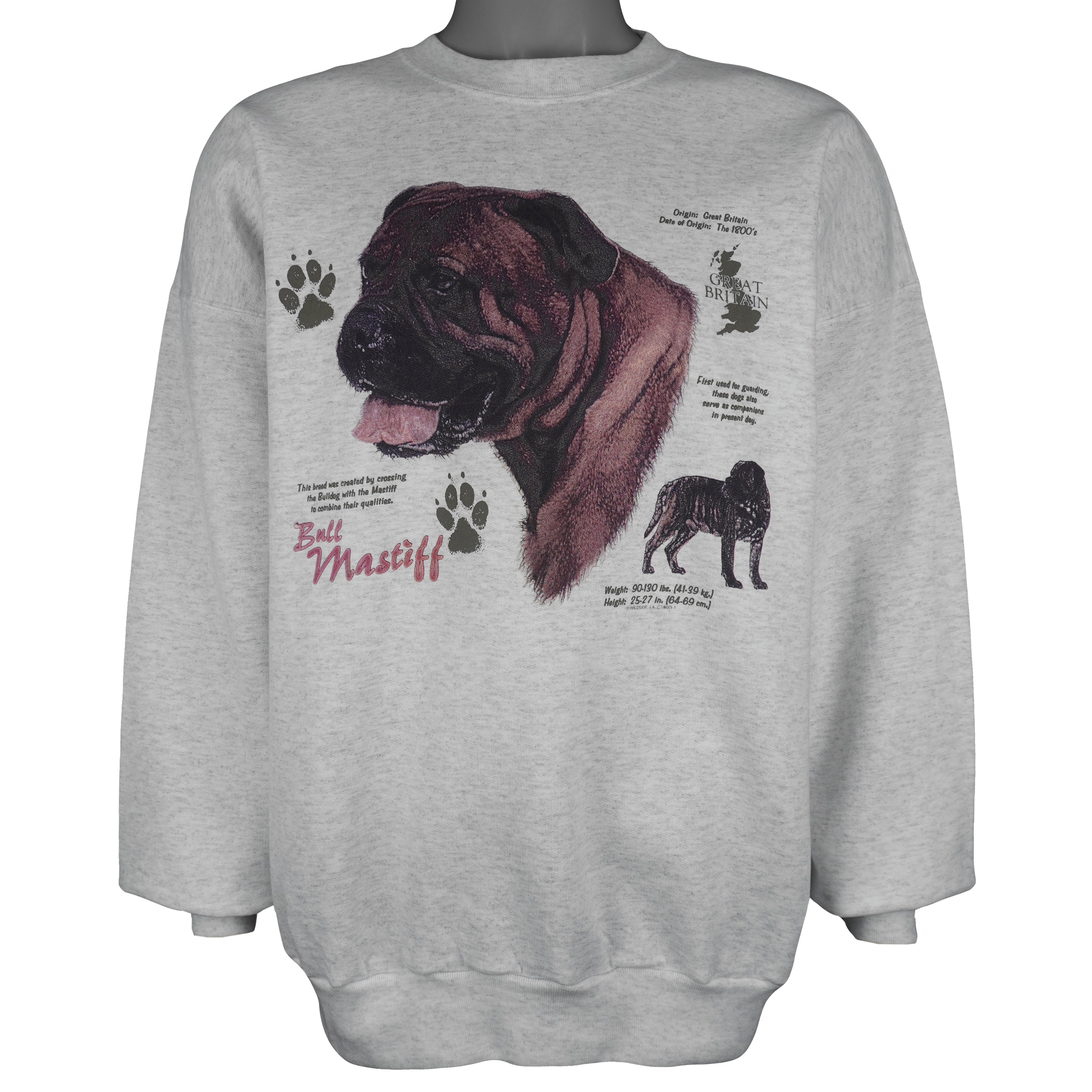 Vintage (Hanes) - Dogs Breed Bull Mastiff Crew Neck Sweatshirt 1990s X-Large Vintage Retro