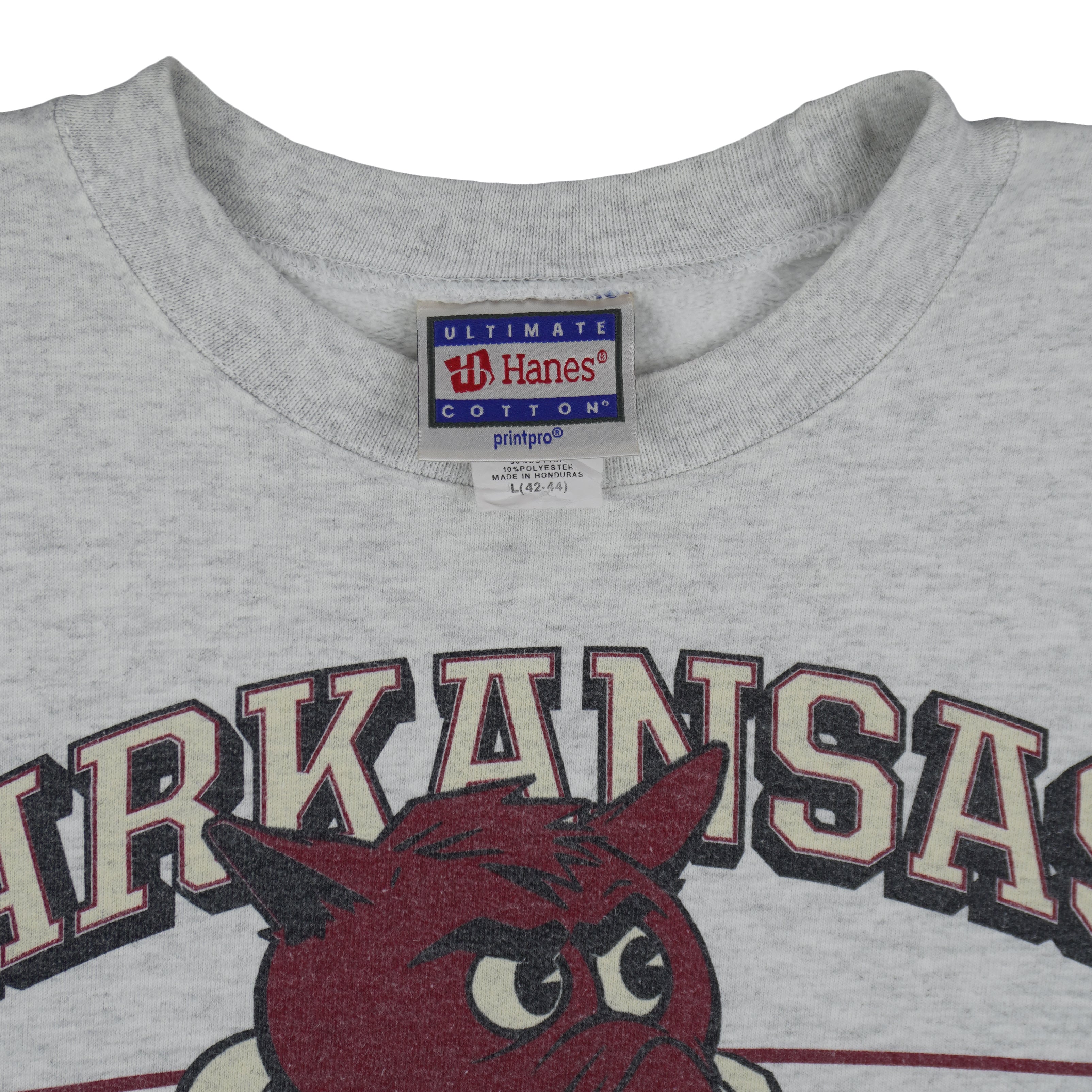 NCAA (Hanes) - Arkansas Razorbacks Spell-Out Sweatshirt 1990s Large Vintage Retro