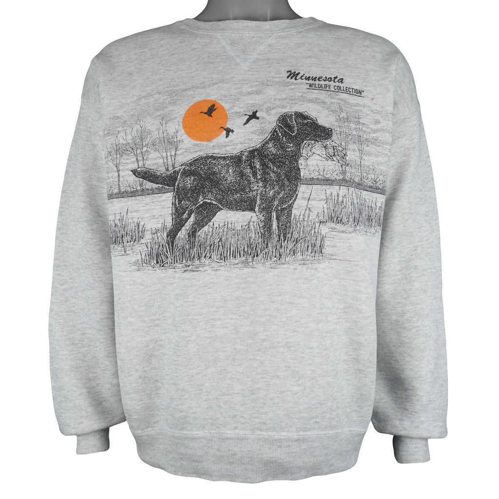 Vintage (Hanes) - Minnesota Wildlife Collection Black Labrador Crew Neck Sweatshirt 1990s X-Large Vintage Retro