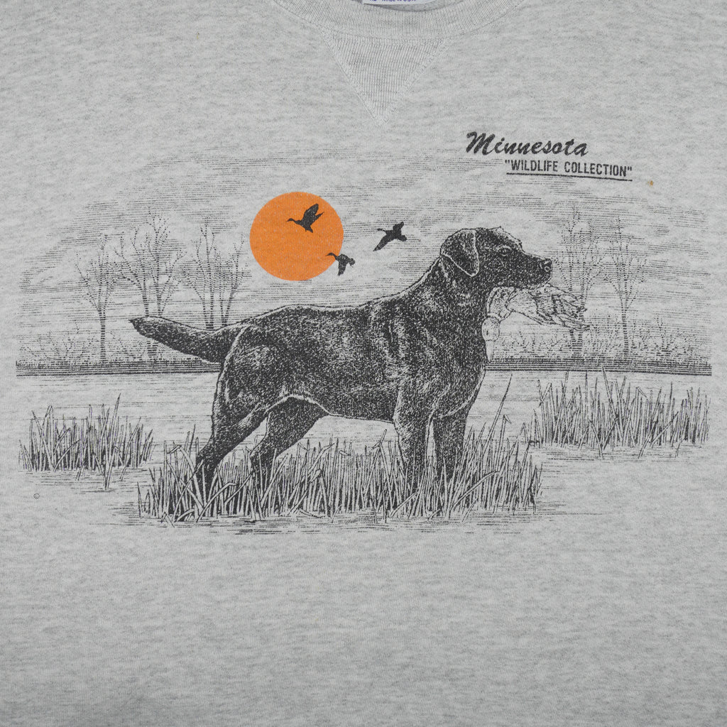 Vintage (Hanes) - Minnesota Wildlife Collection Black Labrador Crew Neck Sweatshirt 1990s X-Large Vintage Retro