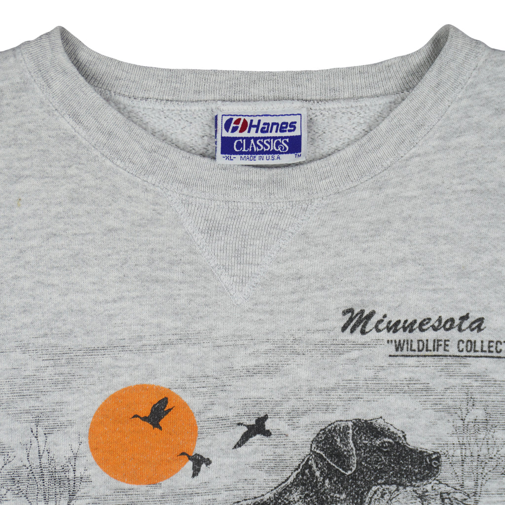 Vintage (Hanes) - Minnesota Wildlife Collection Black Labrador Crew Neck Sweatshirt 1990s X-Large Vintage Retro