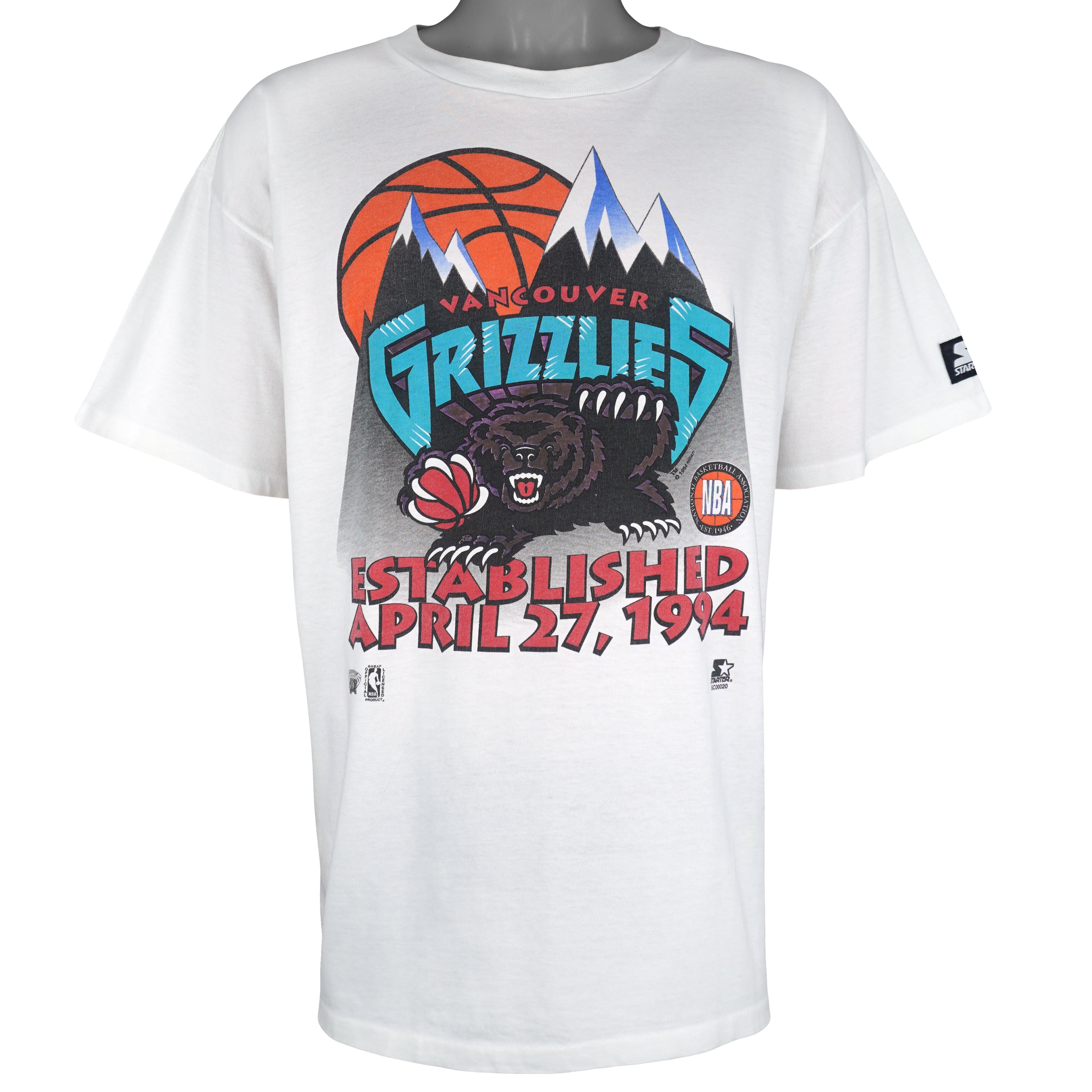 Starter - Vancouver Grizzlies Basketball Single Stitch T-Shirt 1994 Large Vintage Retro Basketball