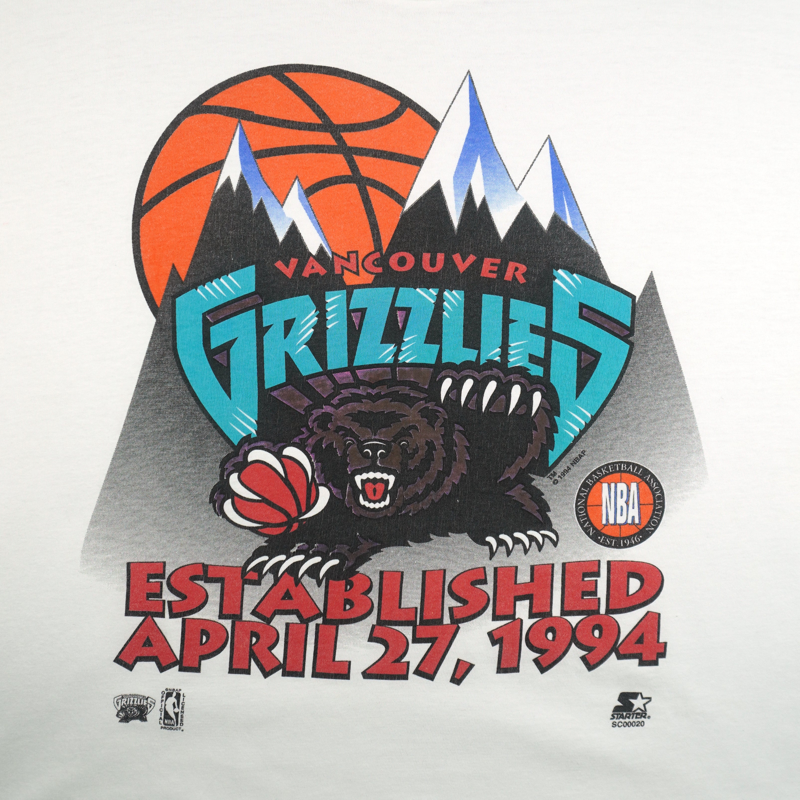 Starter - Vancouver Grizzlies Basketball Single Stitch T-Shirt 1994 Large Vintage Retro Basketball
