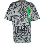 Vintage Gecko Hawaii gray and black all-over print T-shirt from the 1990s