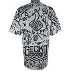 Vintage Gecko Hawaii gray and black all-over print T-shirt from the 1990s