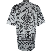 Vintage Gecko Hawaii gray and black all-over print T-shirt from the 1990s