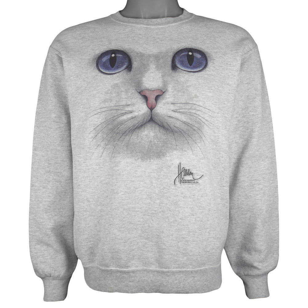 Vintage (Jerzees) - The Face Cat Crew Neck Sweatshirt 1990s Medium Vintage Retro