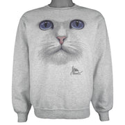 Vintage (Jerzees) - The Face Cat Crew Neck Sweatshirt 1990s Medium Vintage Retro