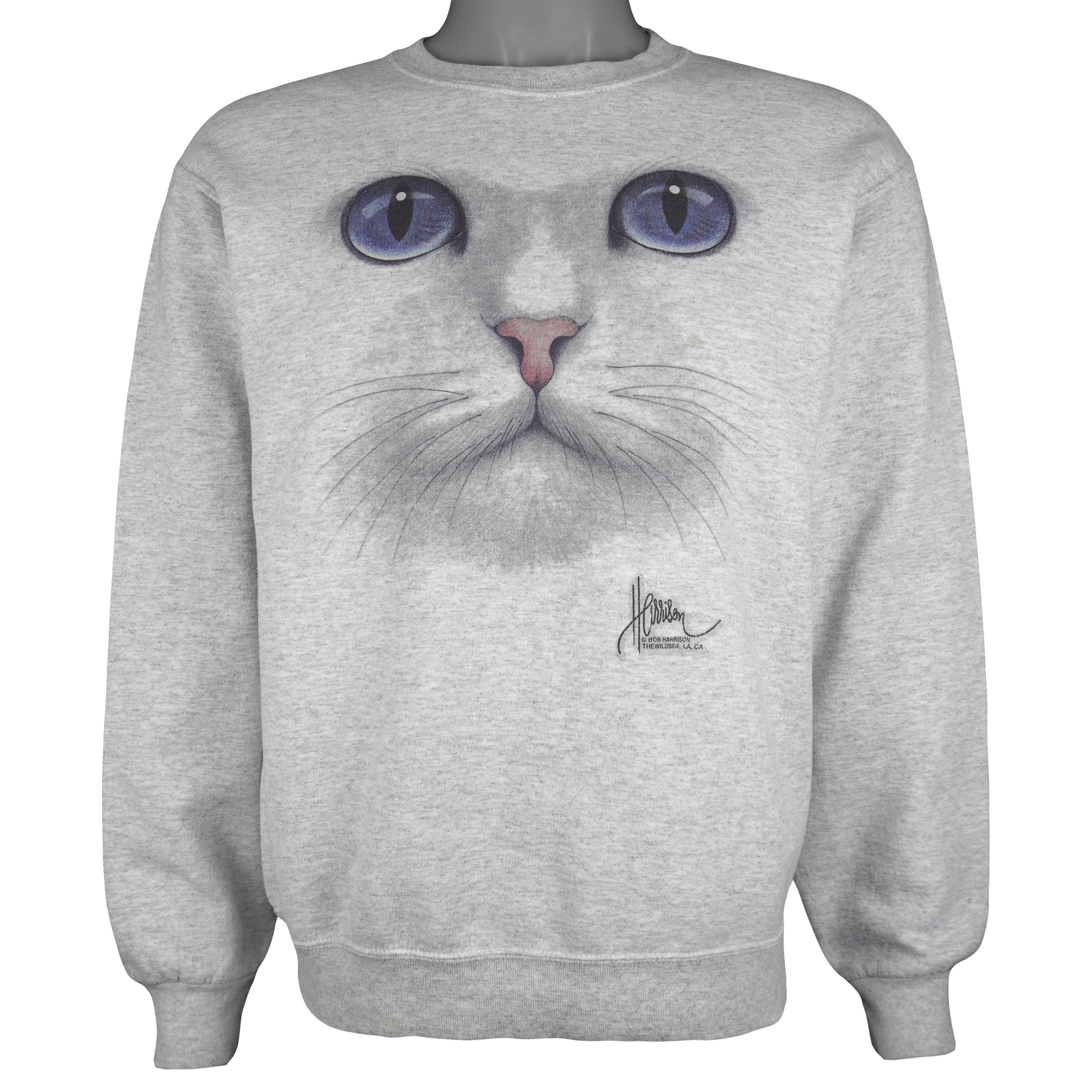 Vintage (Jerzees) - The Face Cat Crew Neck Sweatshirt 1990s Medium Vintage Retro