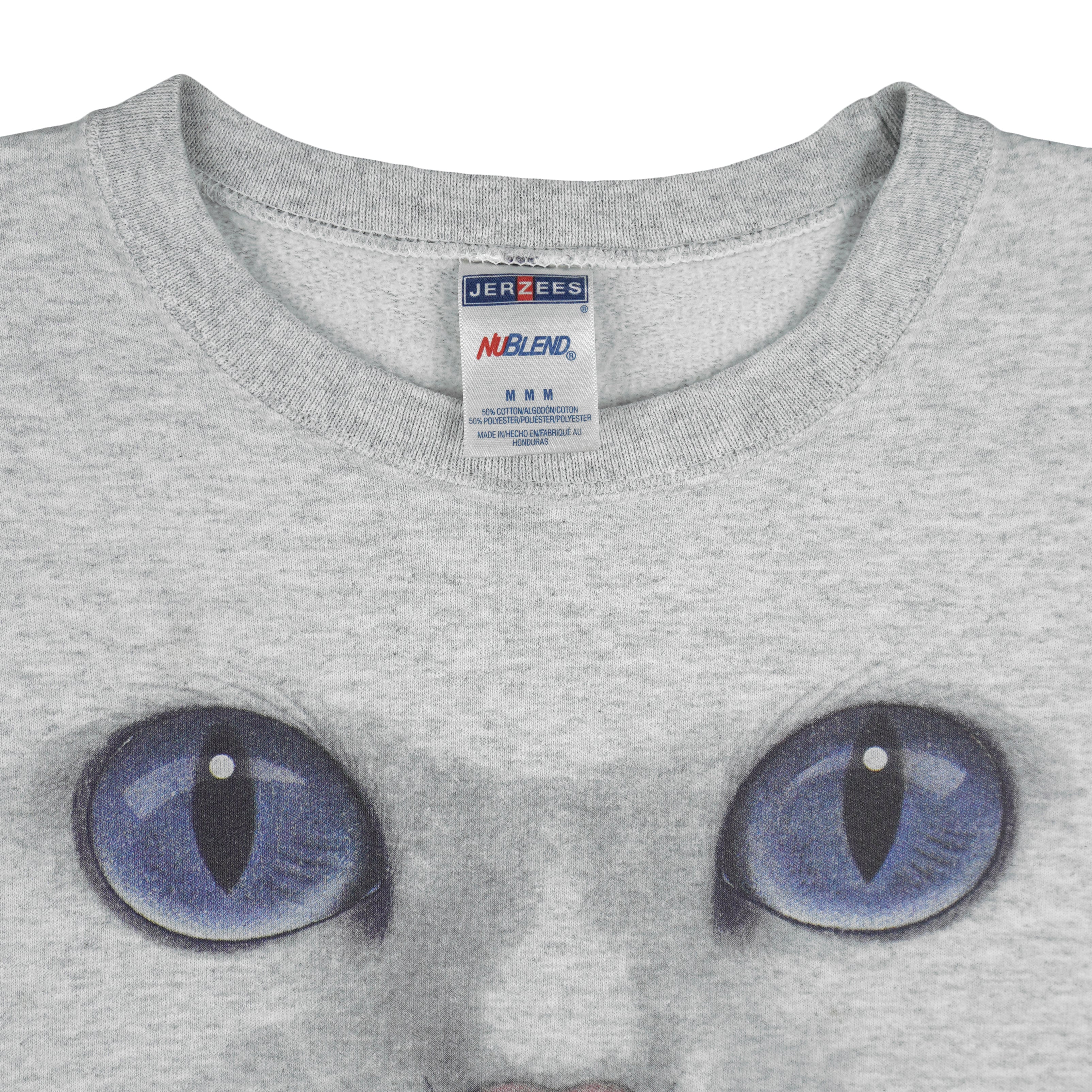 Vintage (Jerzees) - The Face Cat Crew Neck Sweatshirt 1990s Medium Vintage Retro