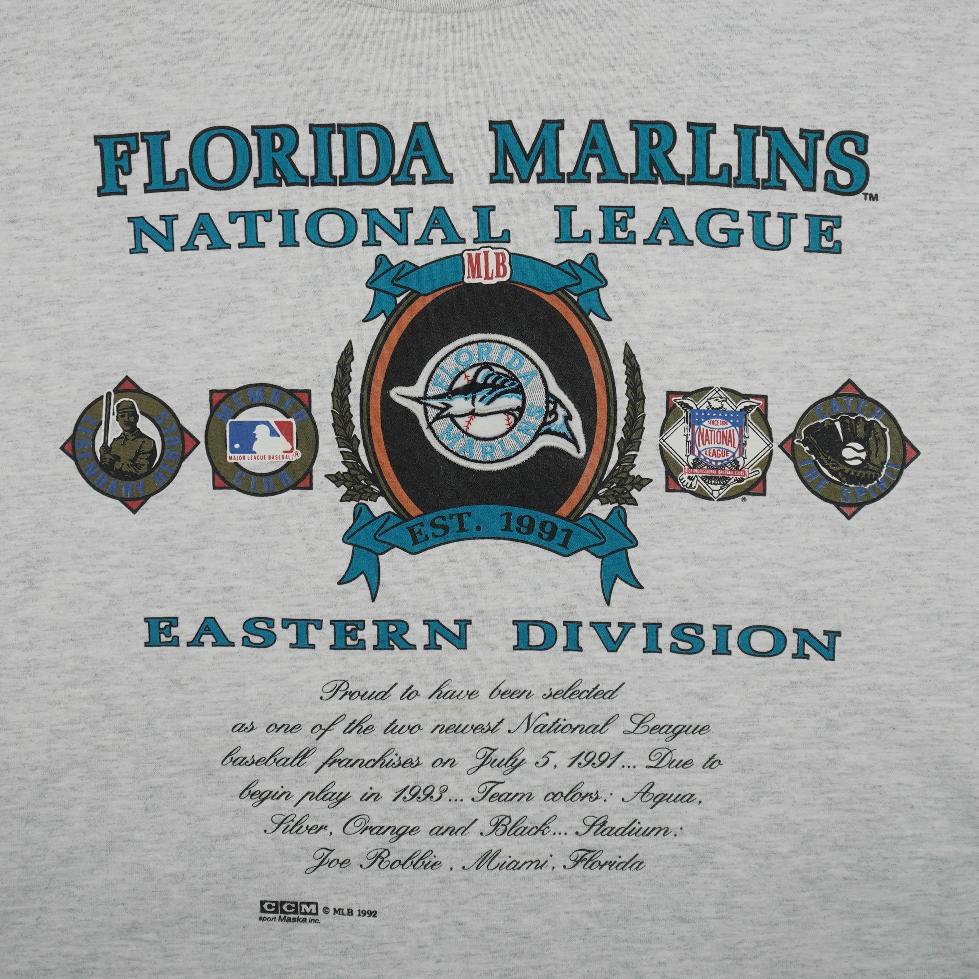 MLB (Nutmeg) - Florida Marlins National League Champions T-Shirt 1992 X-Large Vintage Retro Baseball