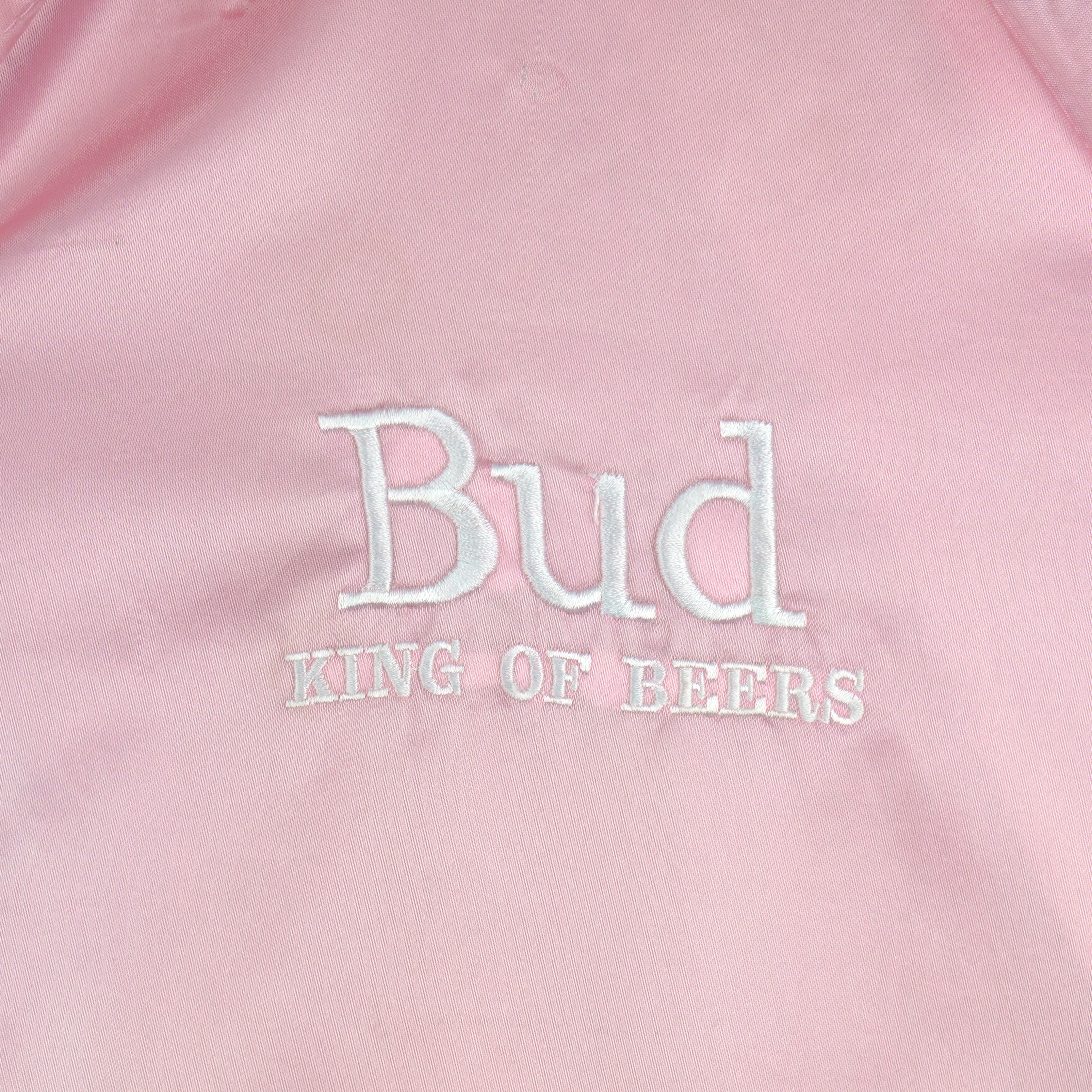 Budweiser - Pink Bud Light Bomber Satin Jacket 1990s Medium Vintage Retro
