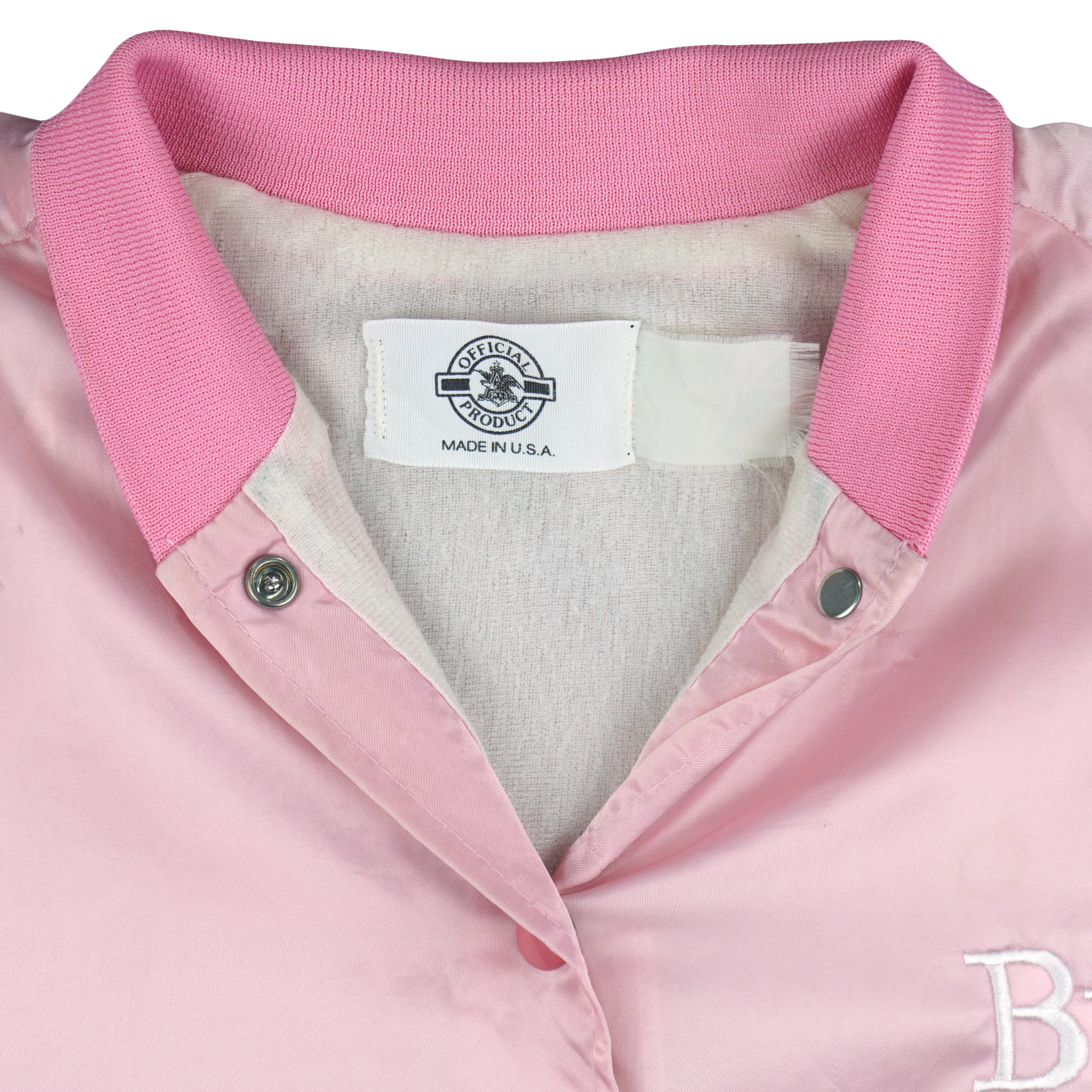 Budweiser - Pink Bud Light Bomber Satin Jacket 1990s Medium Vintage Retro