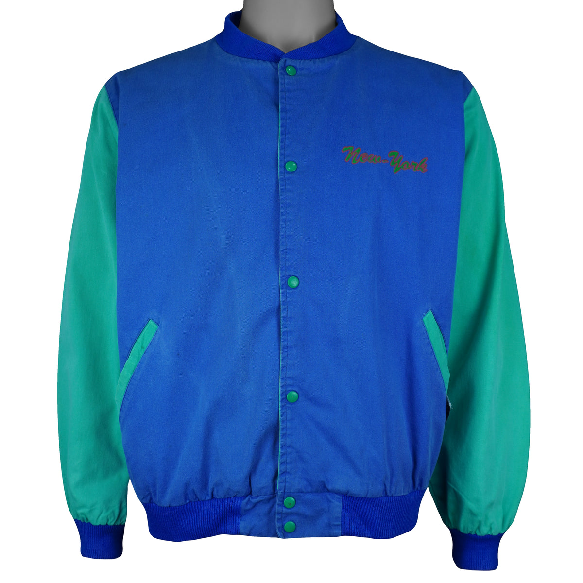 Vintage (Wajctex) - Blue & Green New York BGE 88 Denim Jacket 1990s Large Vintage Retro