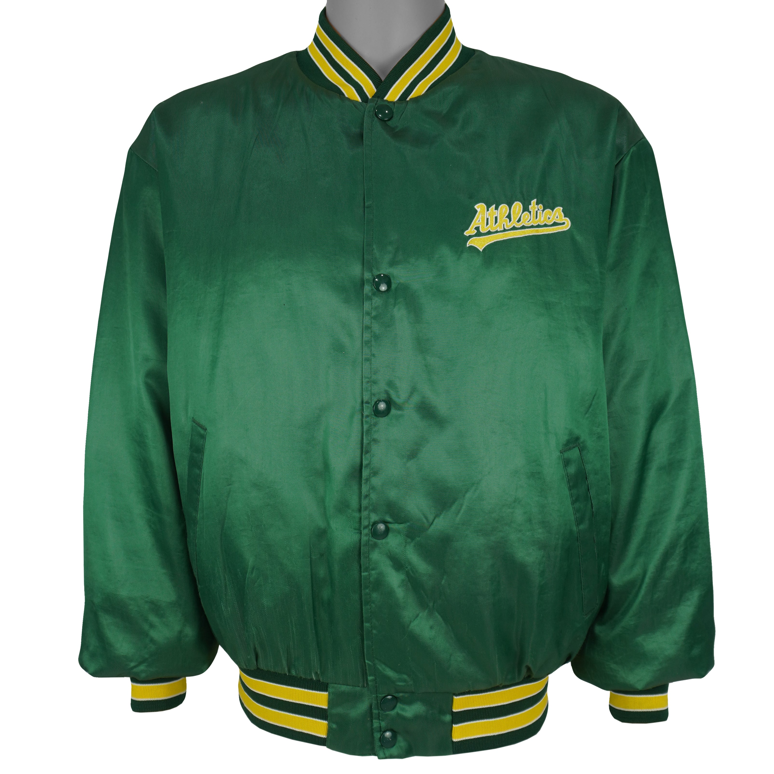 MLB (Swingster) - Oakland Athletics Bomber Satin Jacket 1990s X-Large Vintage Retro Baseball