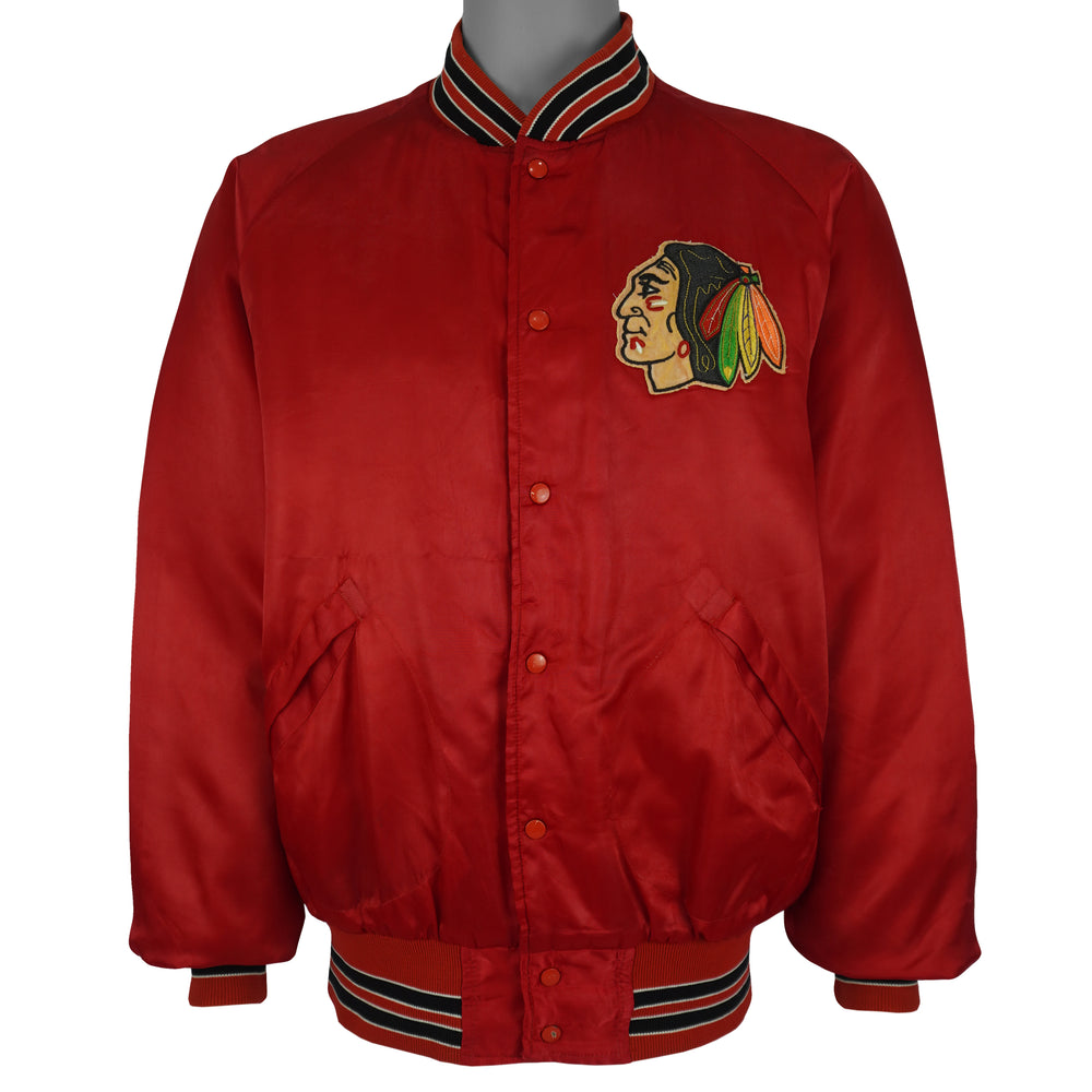 NHL (Chalk Line) - Chicago Blackhawks Satin Puffer Jacket 1990s X-Large Vintage Retro Hockey