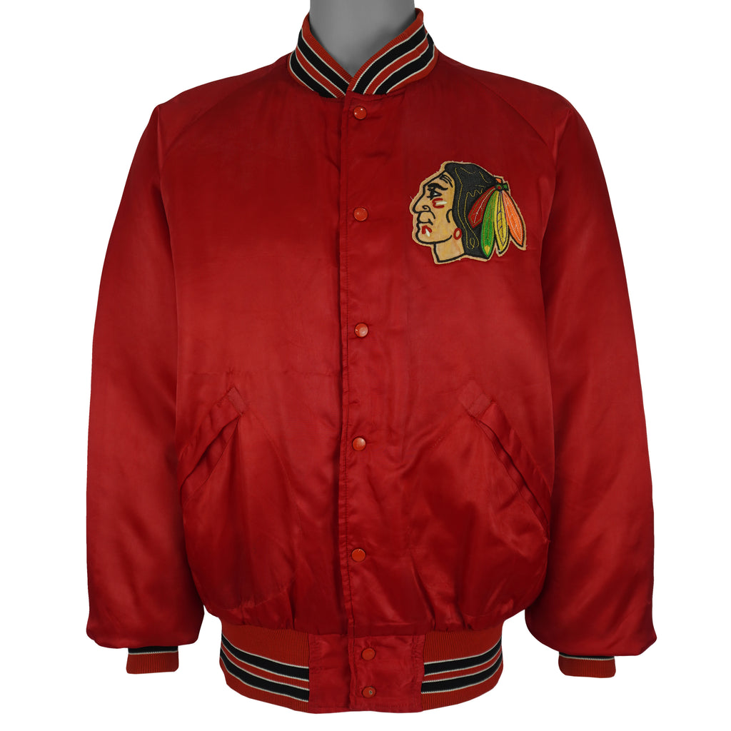 NHL (Chalk Line) - Chicago Blackhawks Satin Puffer Jacket 1990s X-Large Vintage Retro Hockey