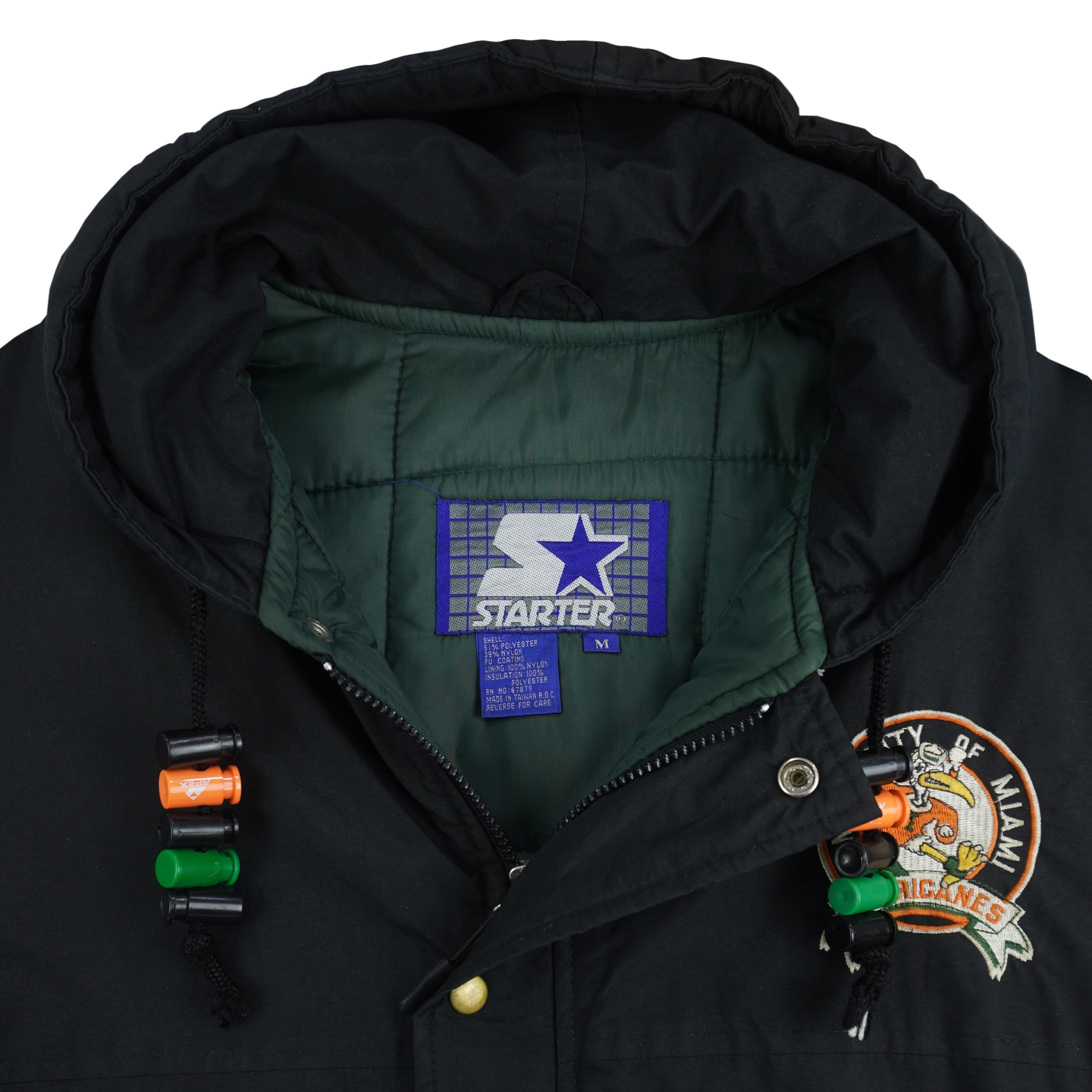 Starter (NCAA) - Miami Hurricanes Hooded Puffer Jacket 1990s Medium Vintage Retro