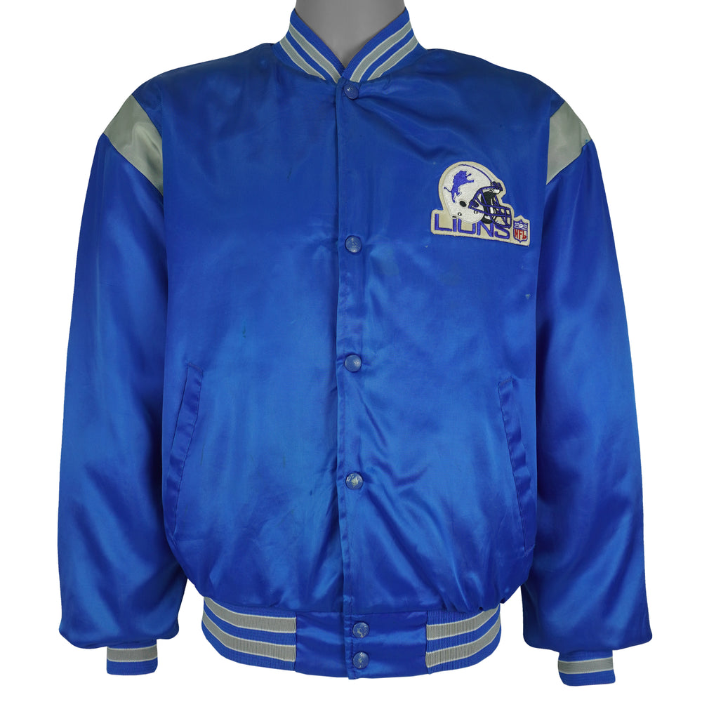 NFL - Blue Detroit Lions Satin Jacket 1990s Medium Vintage Retro Football
