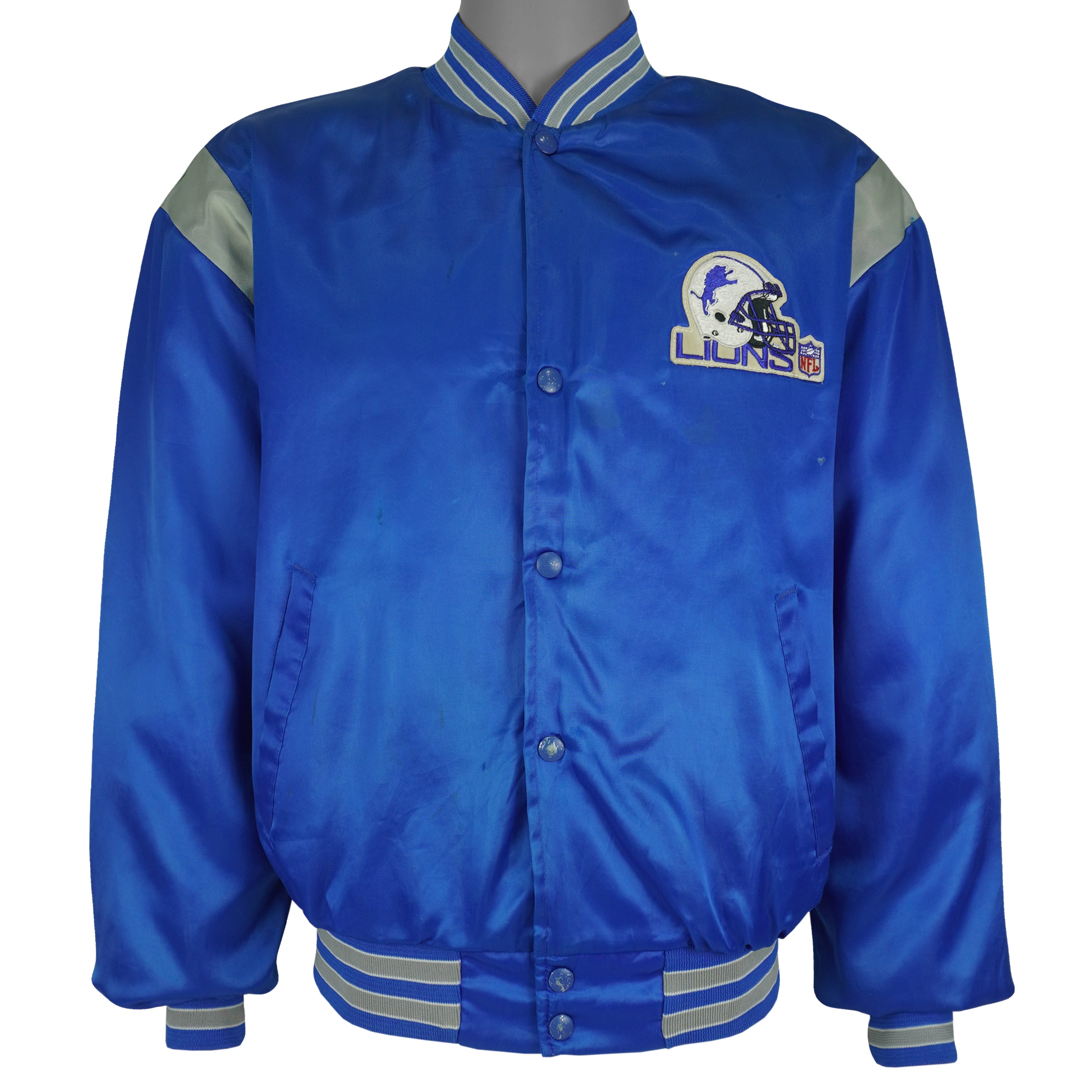 NFL - Blue Detroit Lions Satin Jacket 1990s Medium Vintage Retro Football