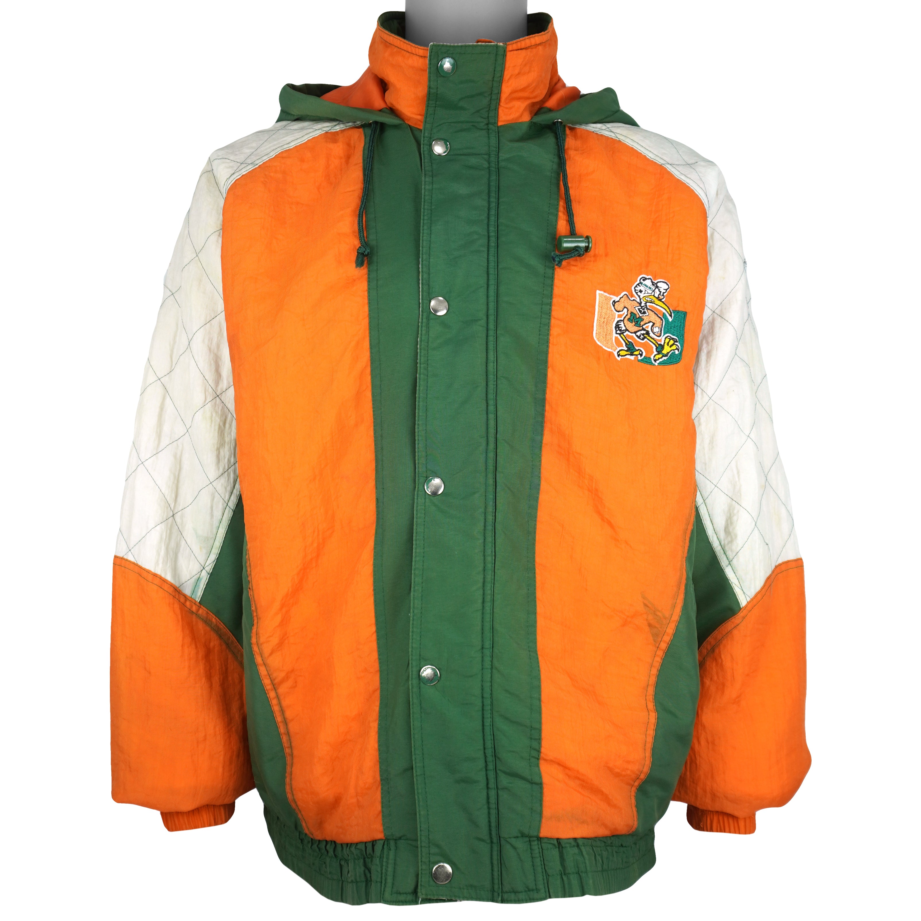 Starter (NCAA) - Miami Hurricanes Hooded Puffer Jacket 1990s Medium Vintage Retro