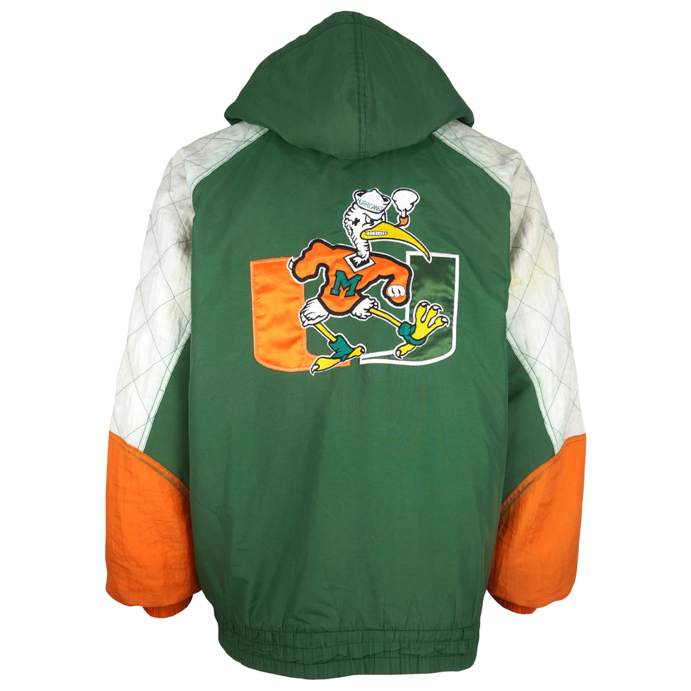Starter (NCAA) - Miami Hurricanes Hooded Puffer Jacket 1990s Medium Vintage Retro