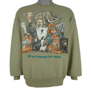 Vintage (Jerzees) - All My Friends Are Wild! Crew Neck Sweatshirt 1996 Large Vintage Retro