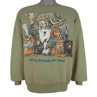 Vintage (Jerzees) - All My Friends Are Wild! Crew Neck Sweatshirt 1996 Large