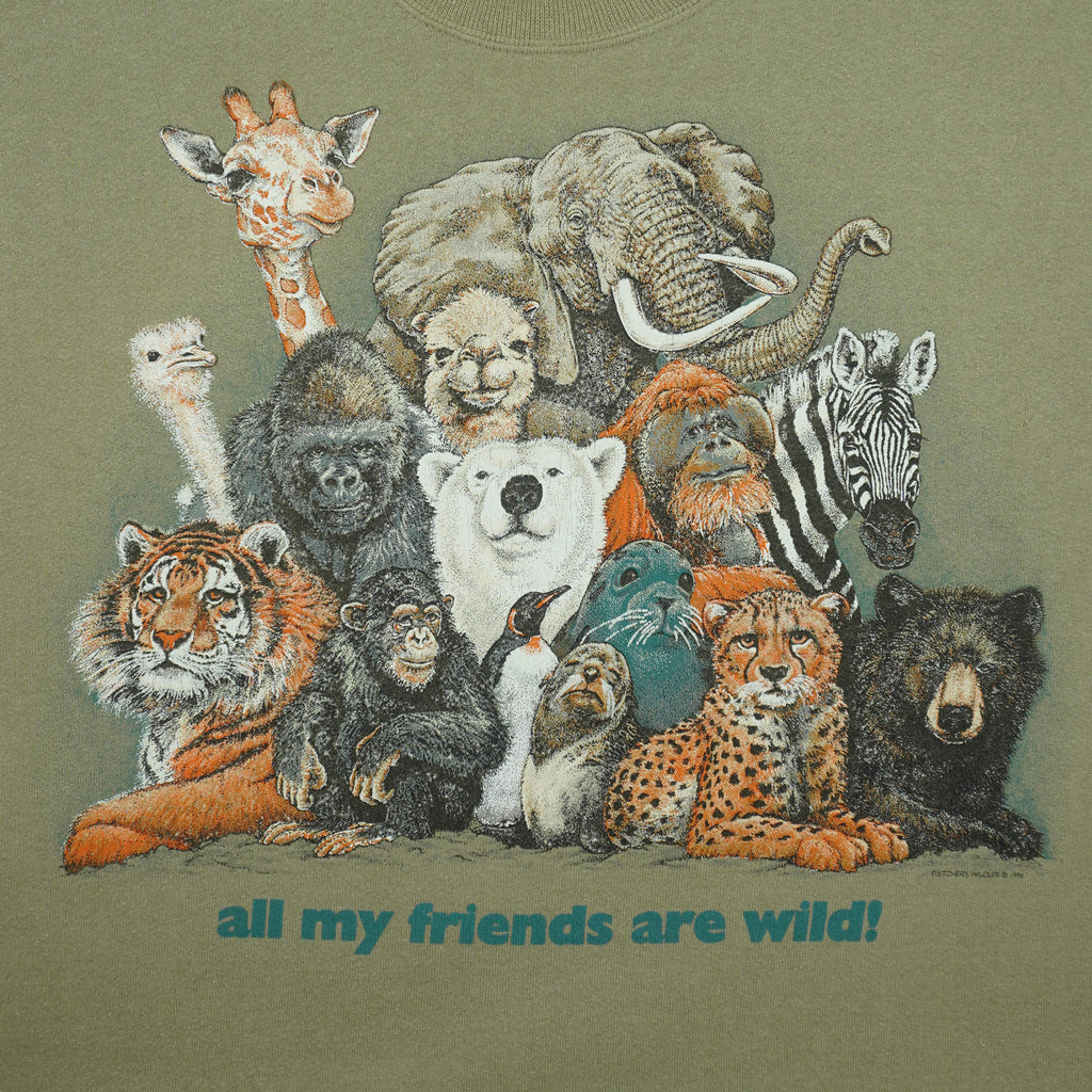 Vintage (Jerzees) - All My Friends Are Wild! Crew Neck Sweatshirt 1996 Large Vintage Retro