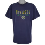 MLB (Pro Player) - Milwaukee Brewers Baseball Embroidered T-Shirt 1998 Large Vintage Retro Baseball