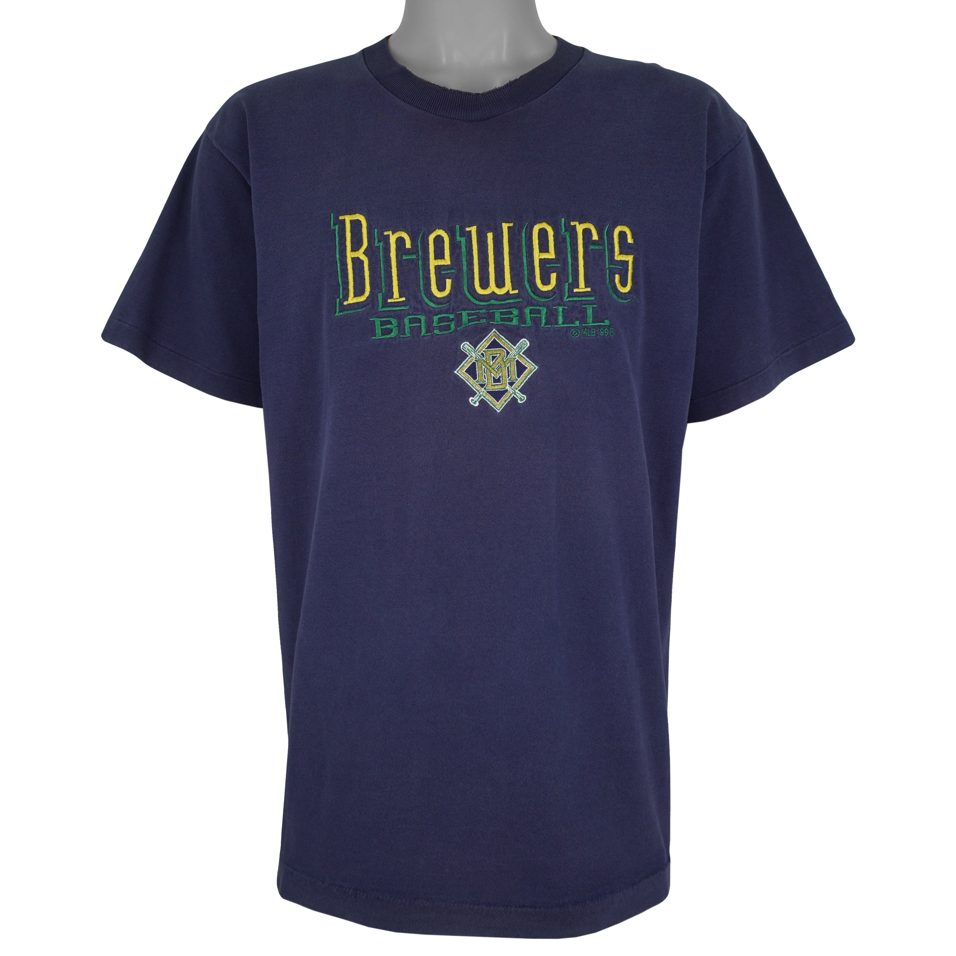 MLB (Pro Player) - Milwaukee Brewers Baseball Embroidered T-Shirt 1998 Large Vintage Retro Baseball