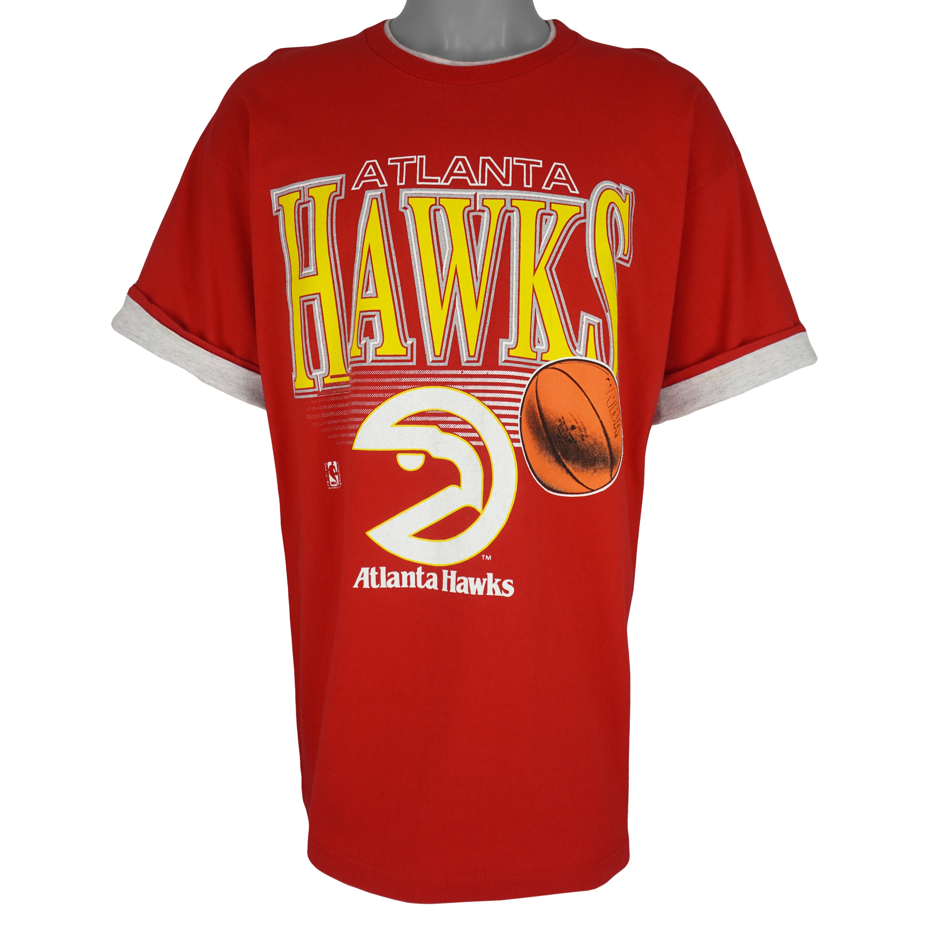 NBA (Competitor) - Atlanta Hawks Roll Ups Sleeves T-Shirt 1990s X-Large Vintage Retro Basketball