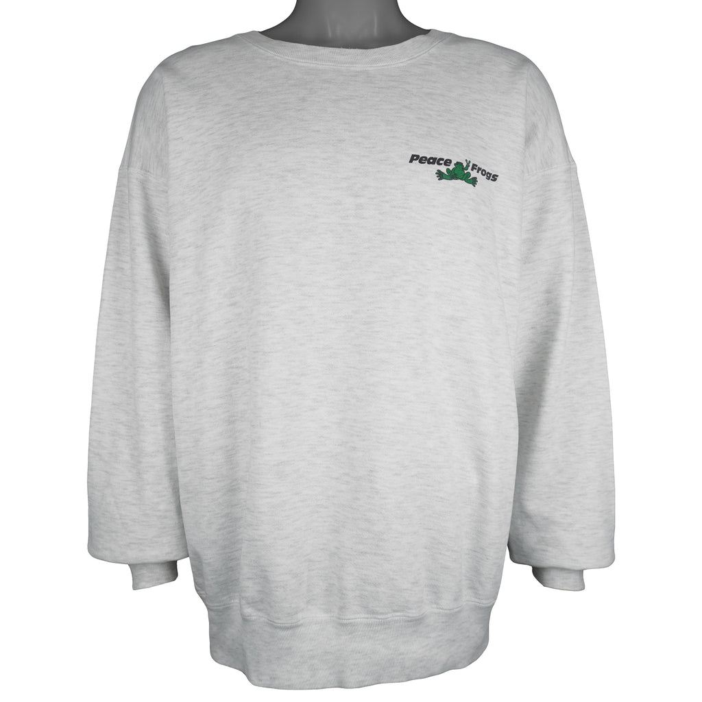 Vintage - Grey Peace Frogs Crew Neck Sweatshirt 1994 X-Large Vintage Retro