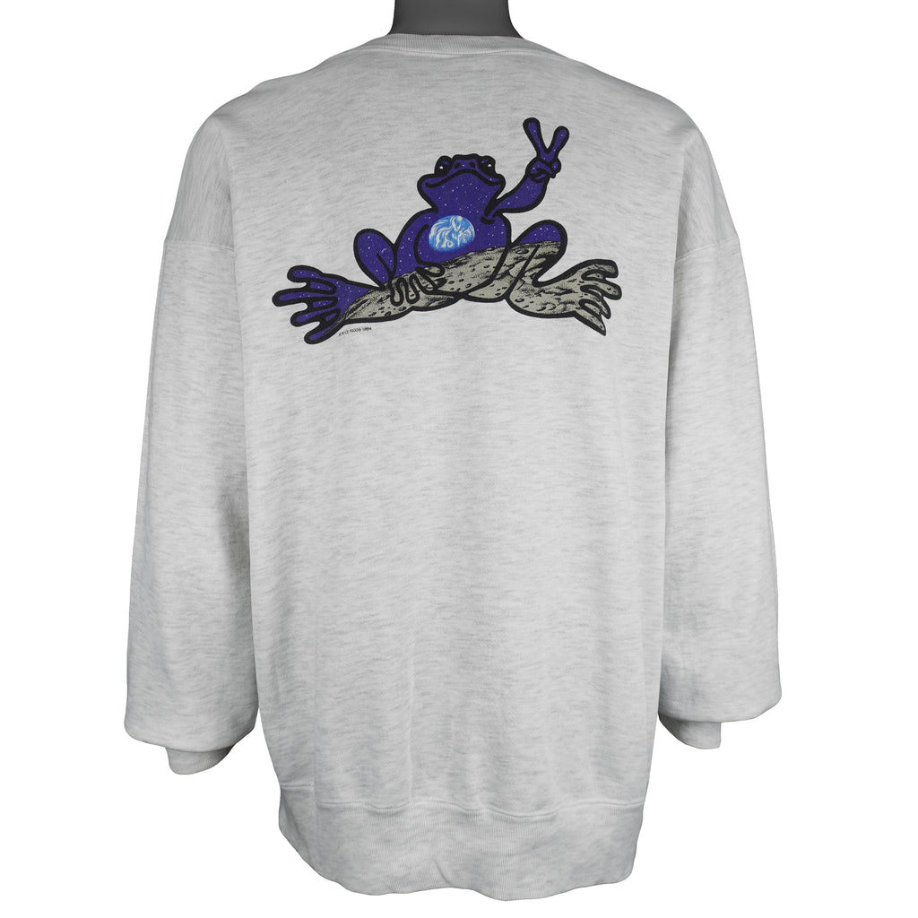Vintage - Grey Peace Frogs Crew Neck Sweatshirt 1994 X-Large Vintage Retro