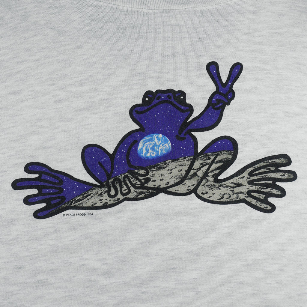 Vintage - Grey Peace Frogs Crew Neck Sweatshirt 1994 X-Large Vintage Retro