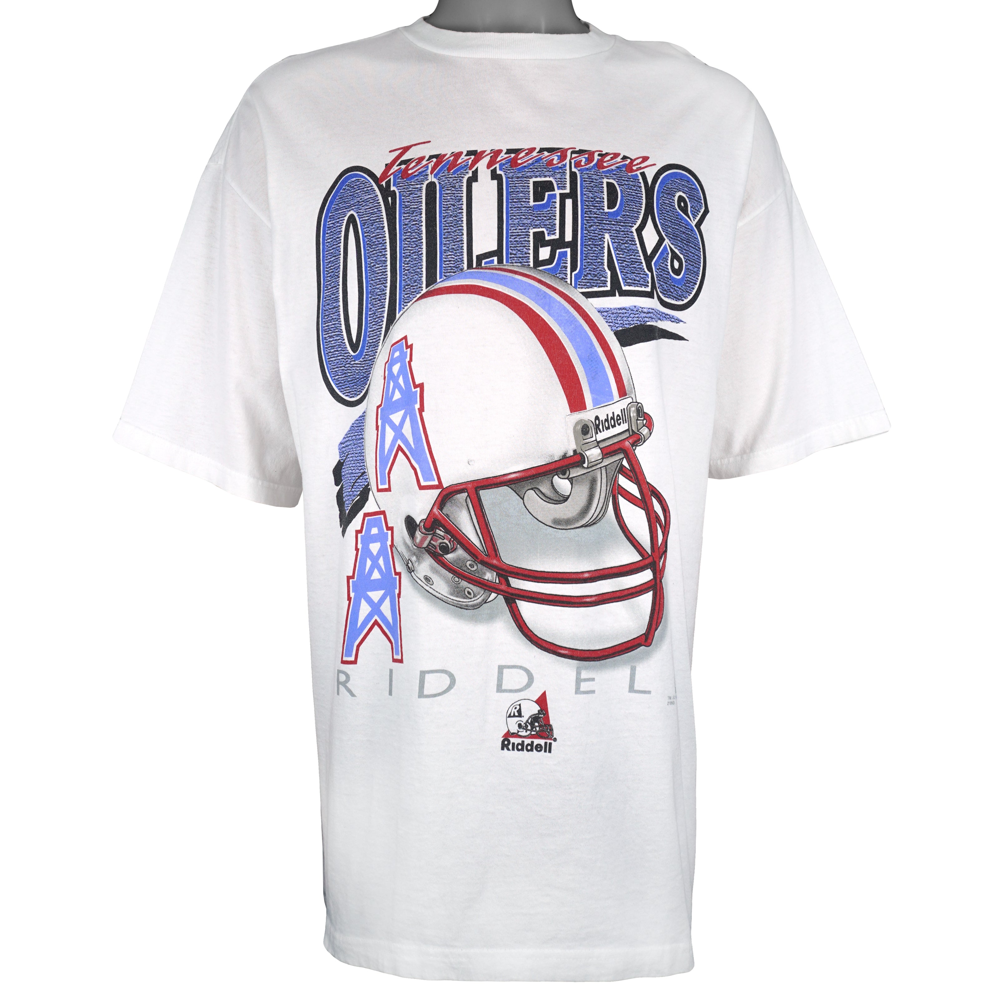Vintage NFL (Riddell) - Tennessee Oilers Helmet T-Shirt 1998 X-Large Tall in white