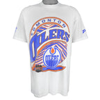 NHL (Zubaz) - Edmonton Oilers Single Stitch T-Shirt 1990s X-Large Vintage Retro Hockey